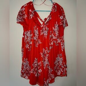 LC Lauren Women's Floral Cap Sleeve Tie Back Blouse - 4X - NWT